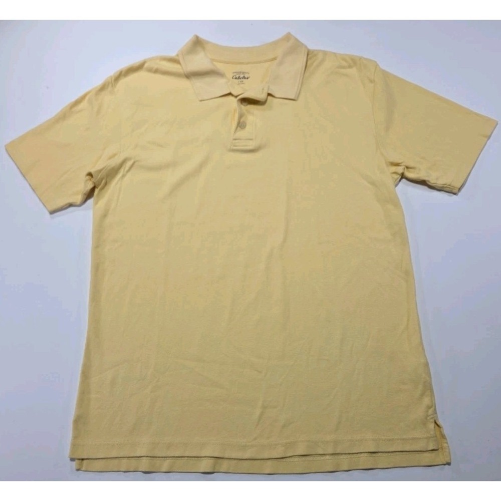 Mens Cabela's Short Sleeve Shirt Size Large Tall 30 In Length Polo Button Yellow